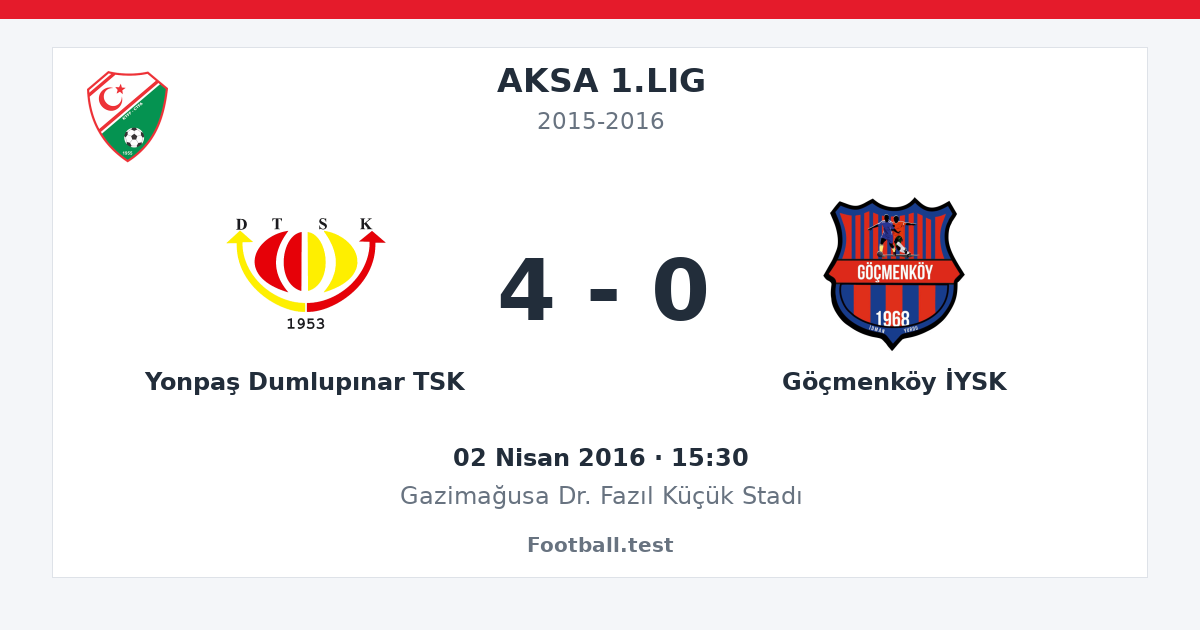 Yonpaş Dumlupınar TSK - Göçmenköy İYSK 4 - 0 paylaşım kartı