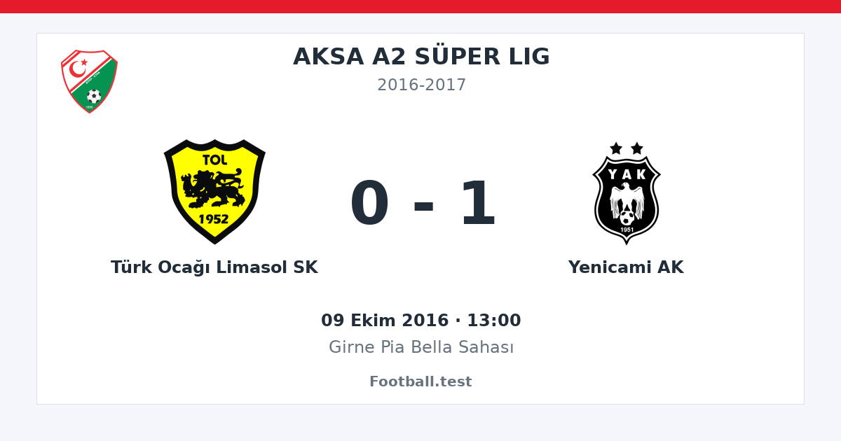 Türk Ocağı Limasol SK - Yenicami AK 0 - 1 paylaşım kartı