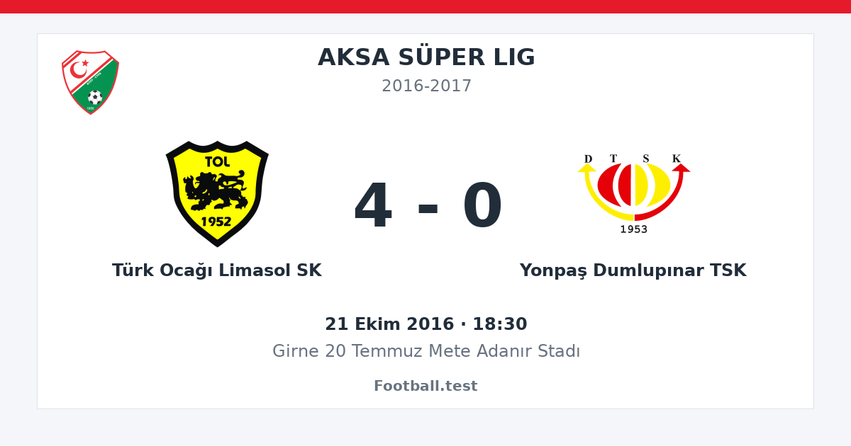 Türk Ocağı Limasol SK - Yonpaş Dumlupınar TSK 4 - 0 paylaşım kartı