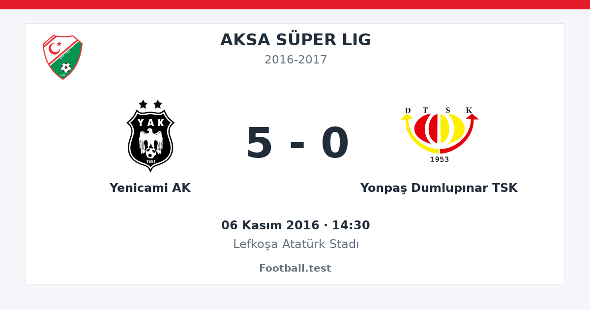 Yenicami AK - Yonpaş Dumlupınar TSK 5 - 0 paylaşım kartı