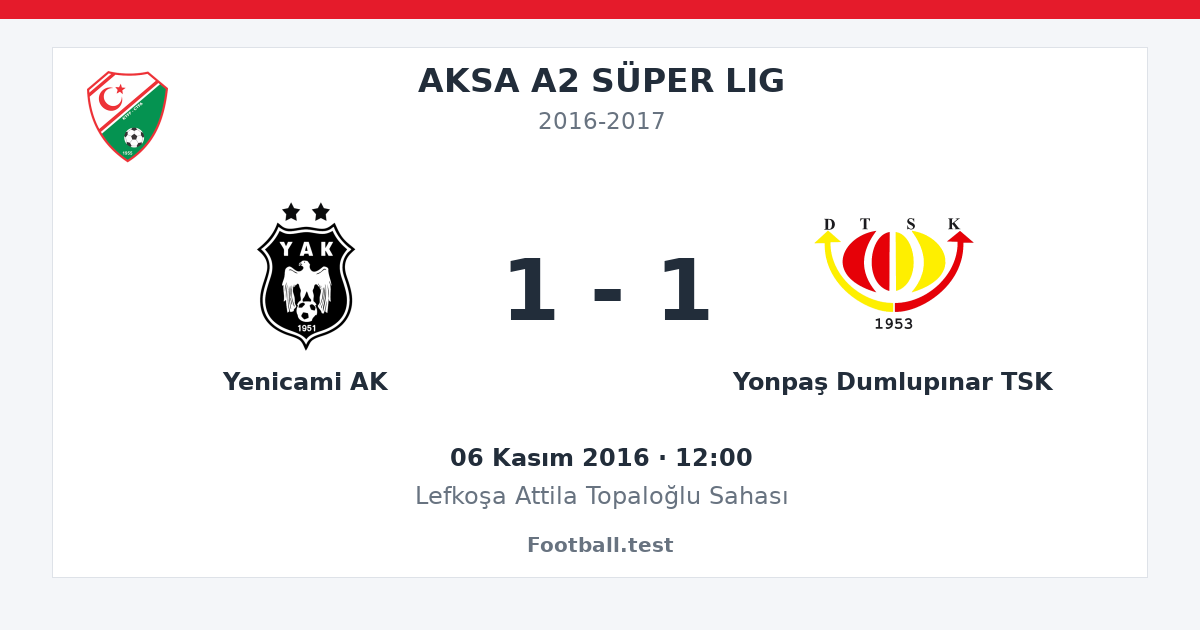 Yenicami AK - Yonpaş Dumlupınar TSK 1 - 1 paylaşım kartı