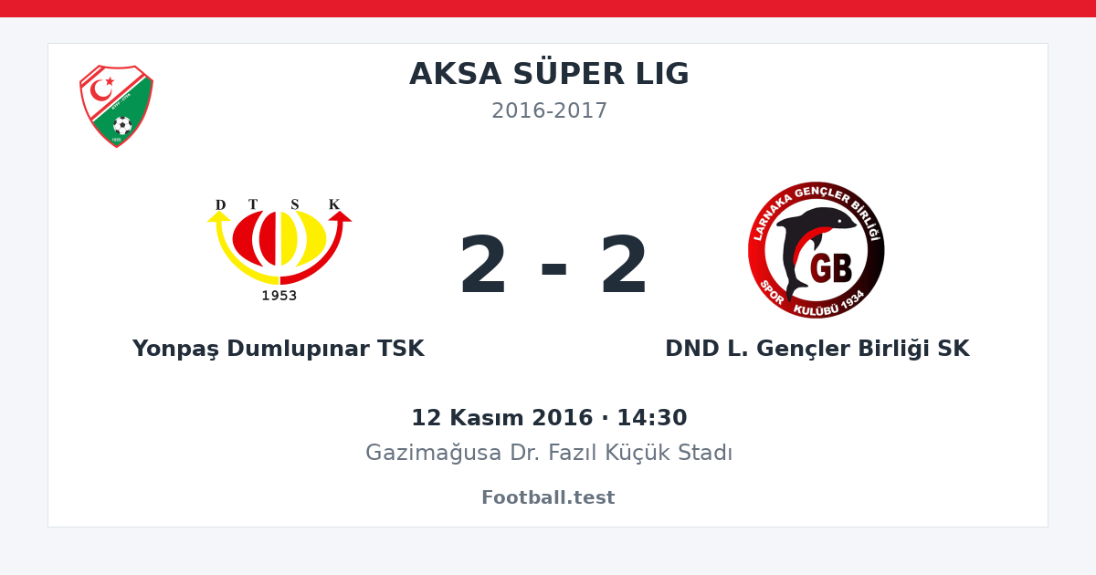 Yonpaş Dumlupınar TSK - DND L. Gençler Birliği SK 2 - 2 paylaşım kartı
