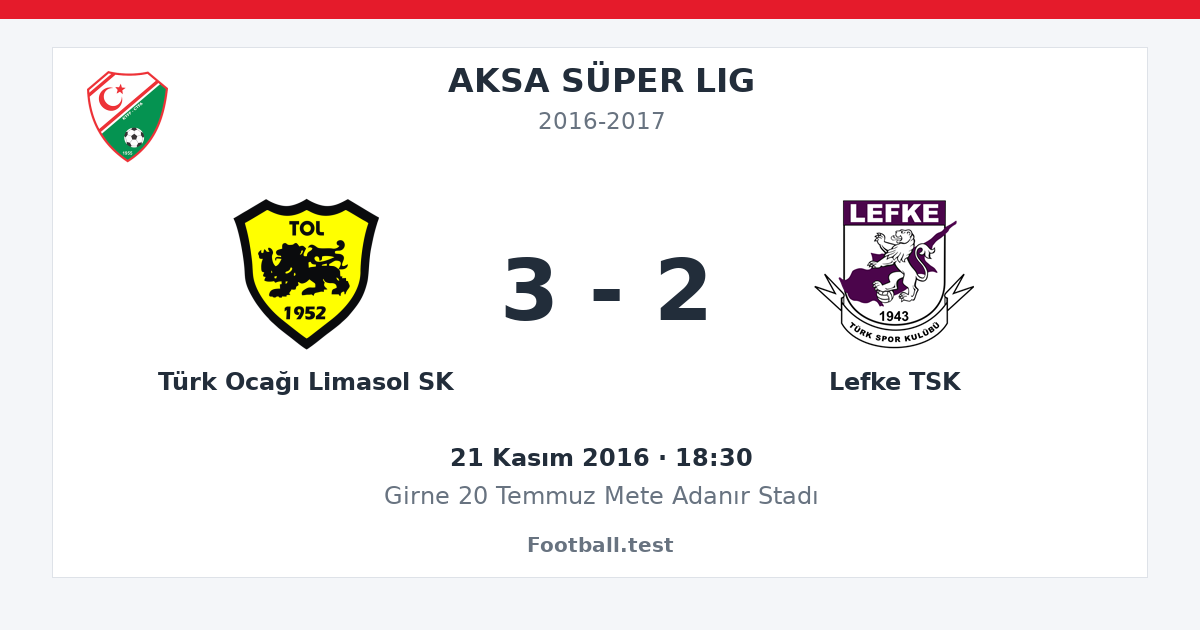 Türk Ocağı Limasol SK - Lefke TSK 3 - 2 paylaşım kartı