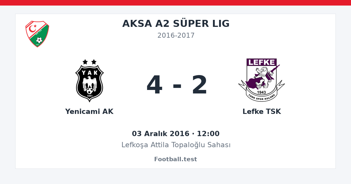 Yenicami AK - Lefke TSK 4 - 2 paylaşım kartı