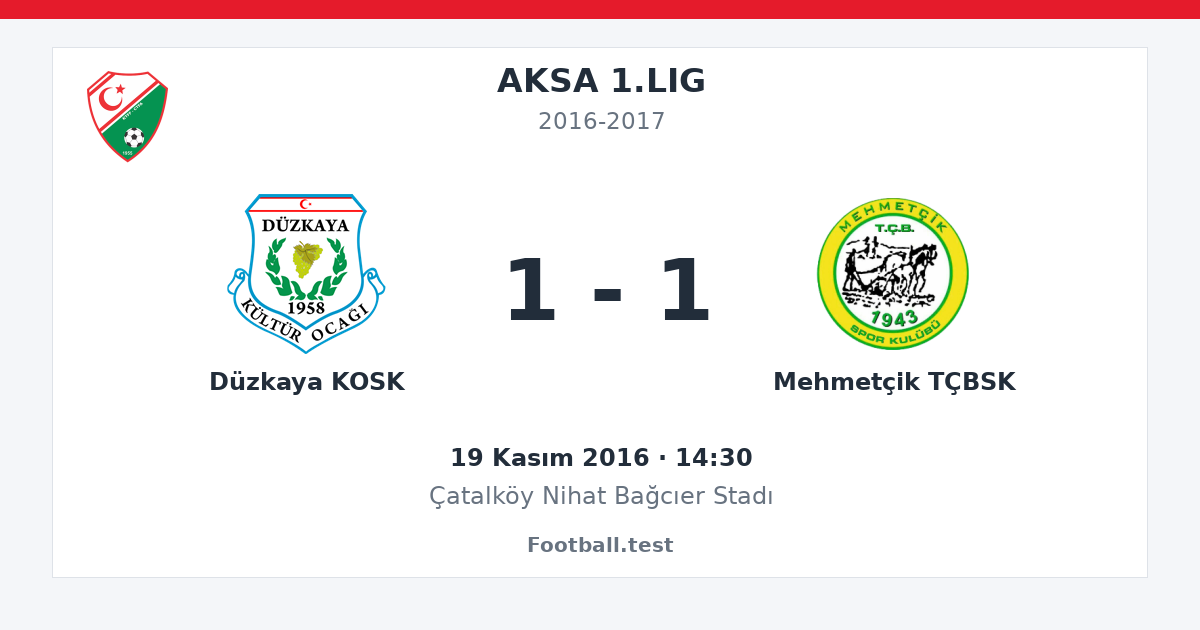 Düzkaya KOSK - Mehmetçik TÇBSK 1 - 1 paylaşım kartı